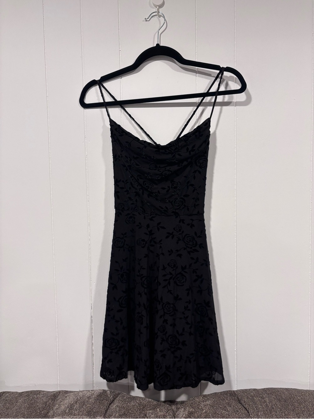 Rewind Black Floral Velvet Mini Dress